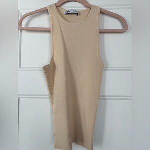 Zara Beige Ribbed Tank Top
